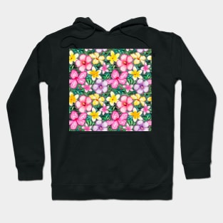 Tropical Flowers Hibiscus and Frangipani Pattern Colourful Hoodie